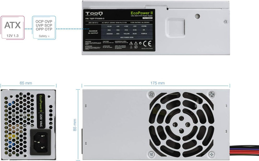 TooQ TQEP-TFX500S-O - 500 W Ecopower II Netzteil TFX 12V V1.3 OEM Silent Fan