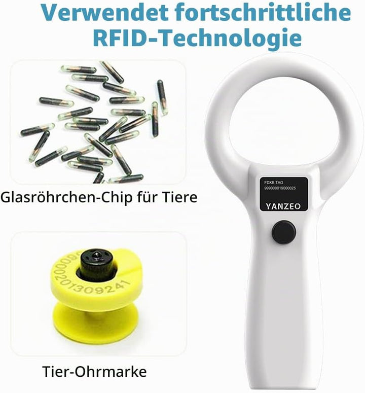 Yanzeo Haustier-Mikrochip-Scanner, RFID EMID Tier Handlesegerät, 134.2kHz Haustier-ID-Scanner wieder