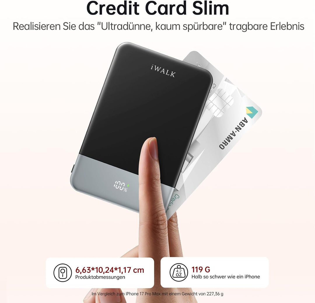 iWALK Powerbank für Magsafe 5000mAh, Slim Magnetische Power Bank, Kabelloses Tragbares Ladegerät mit