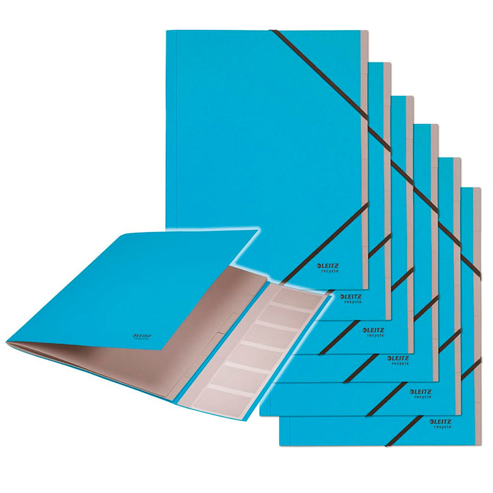 Leitz Recycle Ordnungsmappe A4, 6er Pack, Projektmappe mit 6 Fächern mit Index, Recycle Serie, Blau,
