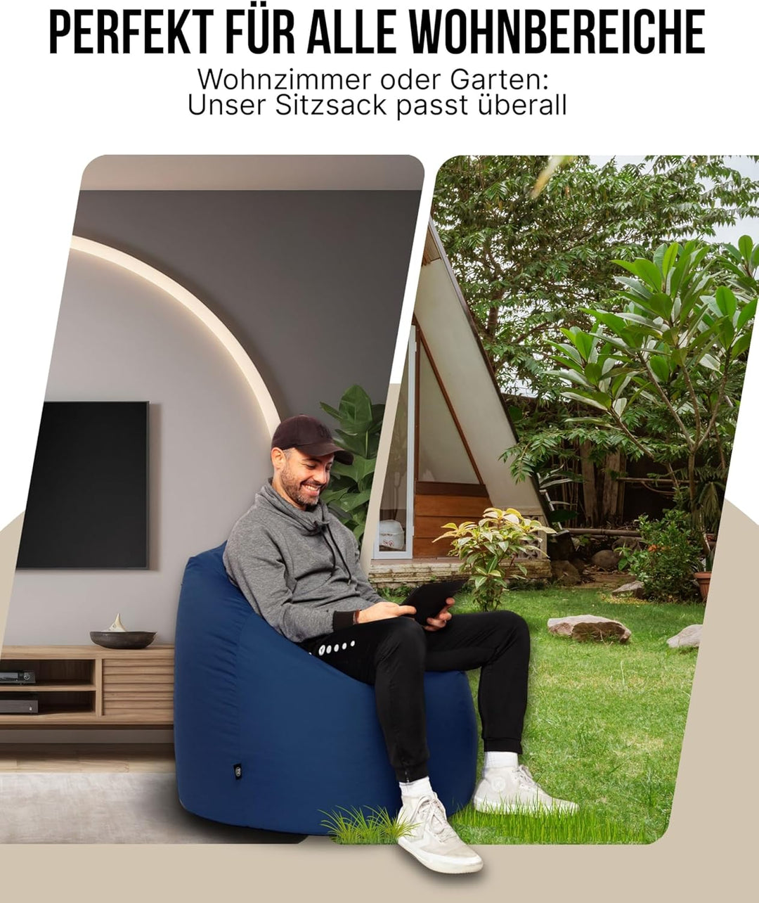PATCH HOME Sitzsack Tropfenform - 3 Grössen - 25 Farben XXXL - 125cm, Durchmesser 105cm Marine, XXXL
