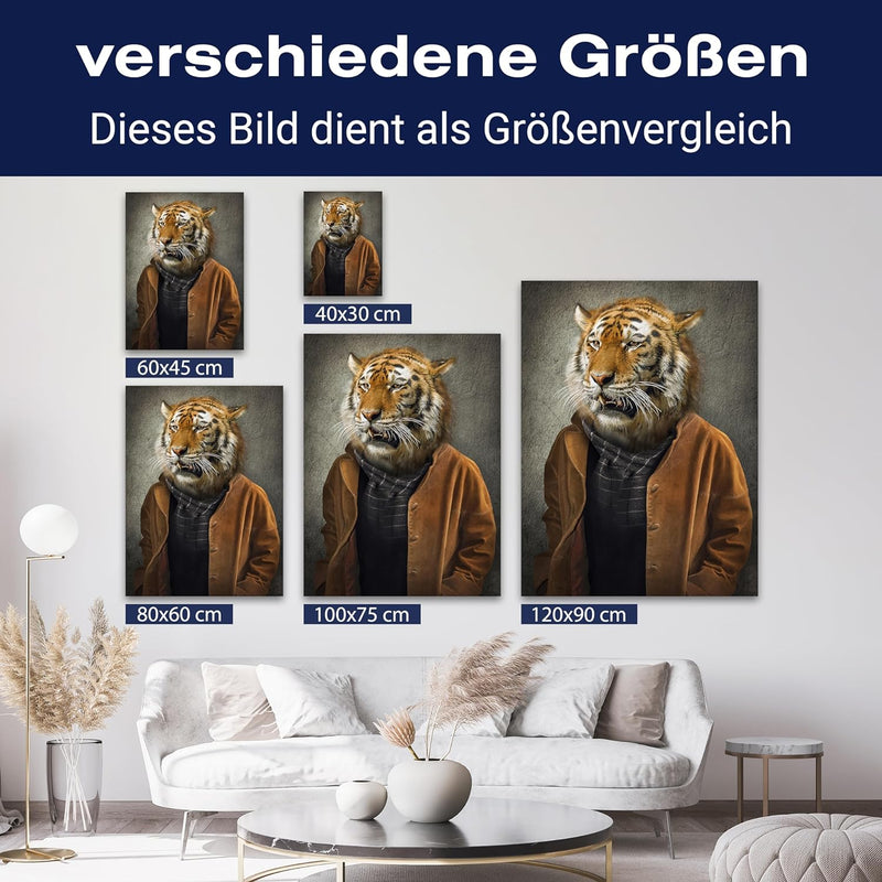 wandmotiv24 Leinwand-Bild Casual Tiger, Grösse 80x60cm, Hochformat, Wandbilder, Dekoration Wohnzimme