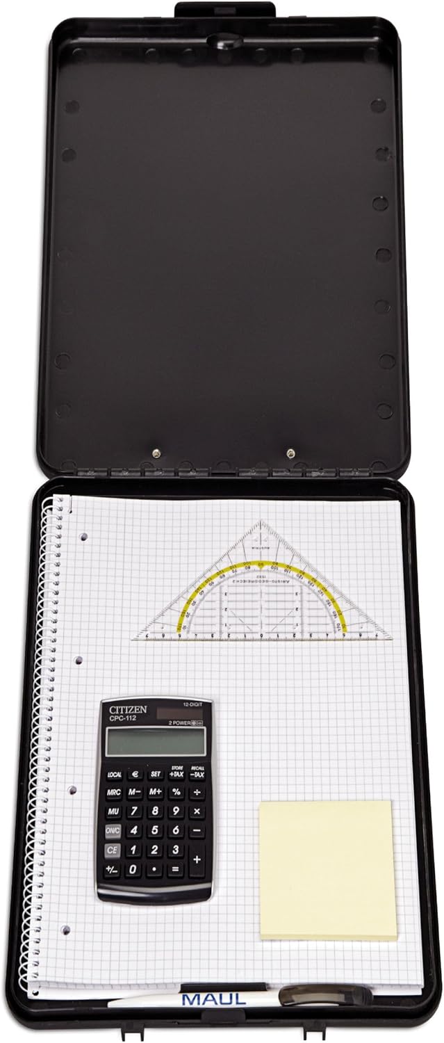 MAUL Klemmbrett A4 | Dokumentenmappe A4 mit Aufbewahrungsbox für Kugelschreiber, Taschenrechner und