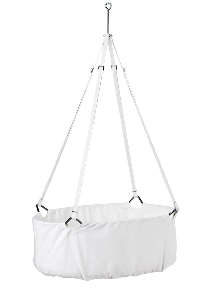Leander Wiegen-SET - ALL INCLUSIVE - Wiege weiss mit Stativ weiss, Schleier dusty rose, 2 Spannbettt