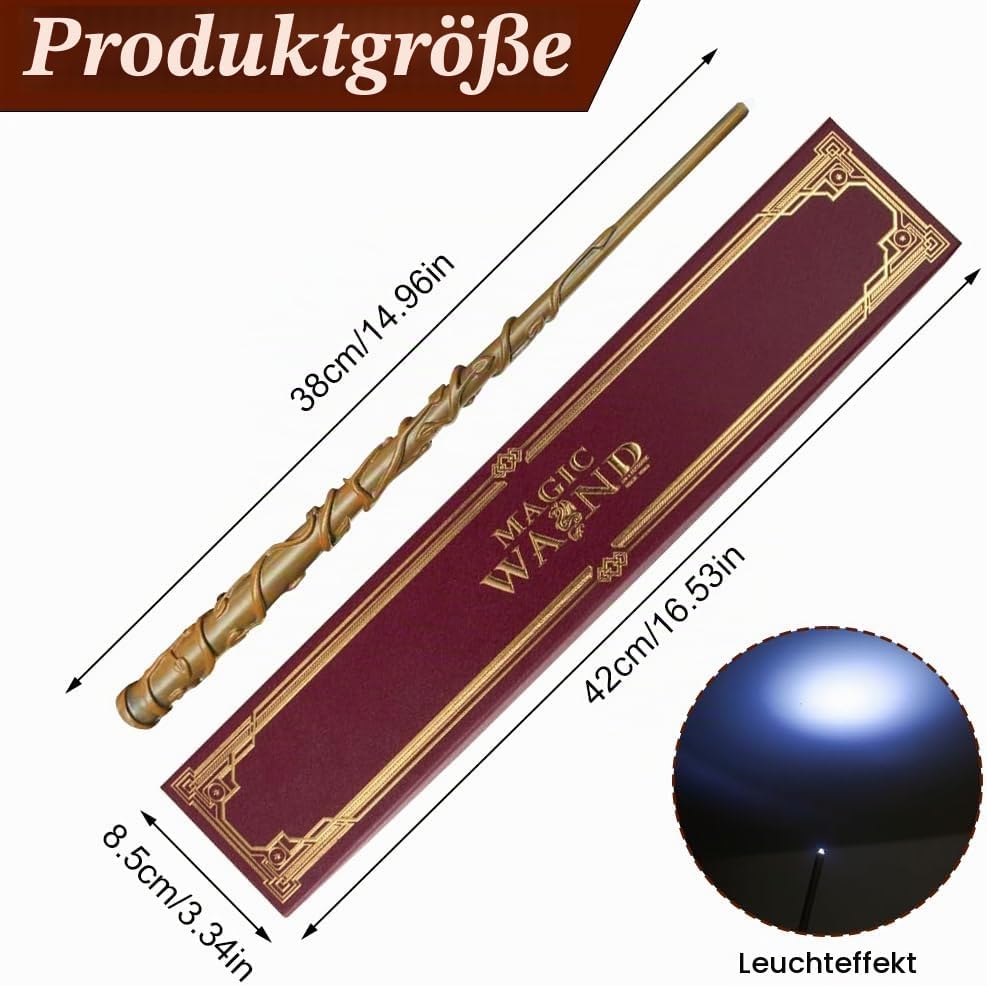 Zauberstab Hermine Granger mit Licht, 37CM Zauberstab Hermine, Zauberstabs aus Harz, USB Aufladung G