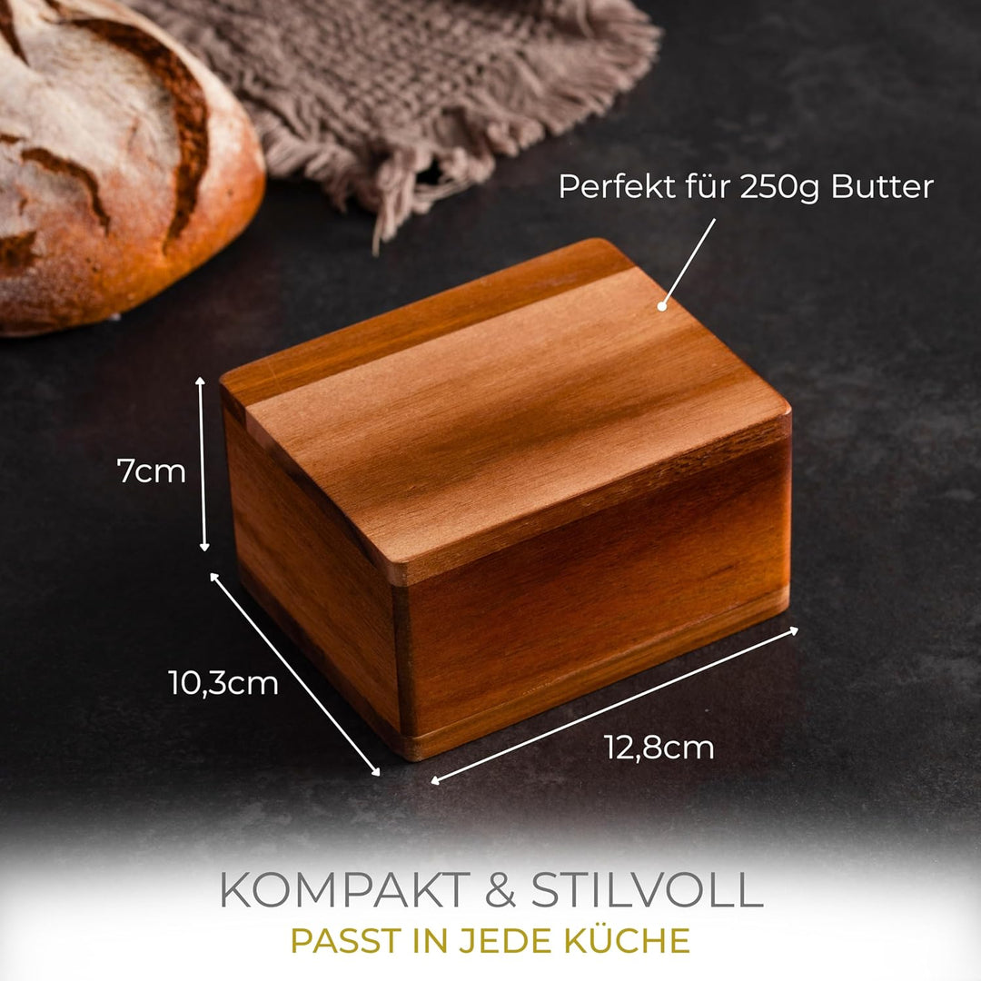 CALIDORO Butterdose Akazie mit Marmorplatte - Butterbox für streichzarte Butter (250g) - Holz Butter