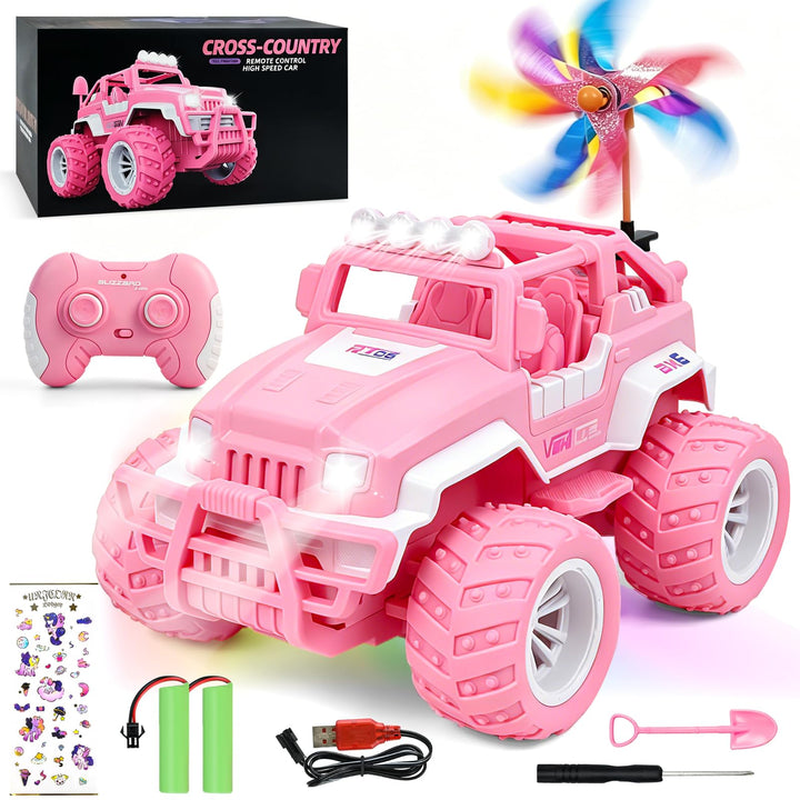 Ulikey Ferngesteuertes Auto, Off Road Auto mit LED Scheinwerfern, 1:16 SUV Pink Jeep, Offroad Auto K