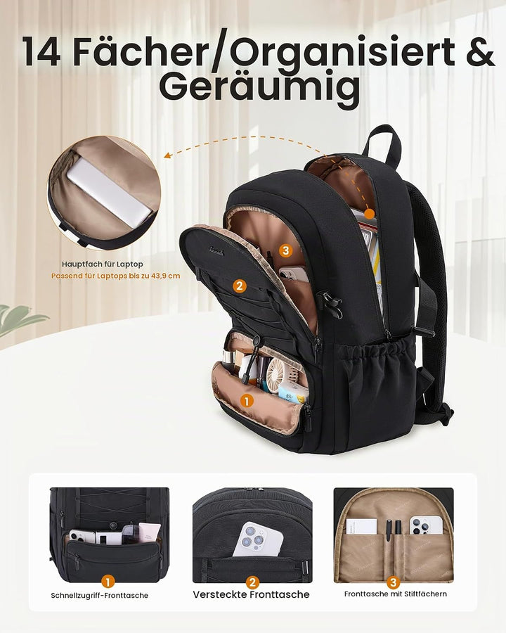 LOVEVOOK Laptop Rucksack Damen, 17,3 Zoll Schulrucksack Teenager Mädchen Schultasche Wasserdicht Tra