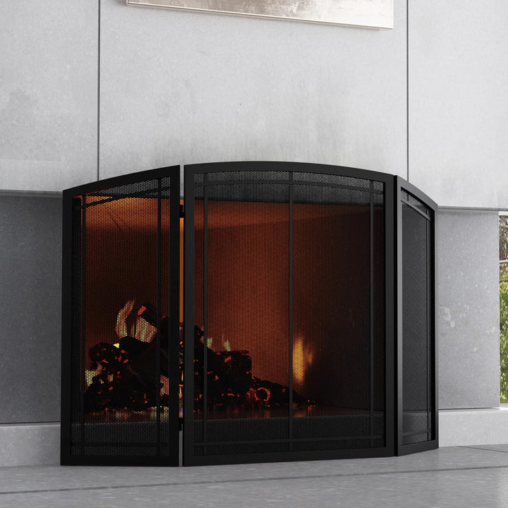 FireBeauty Funkenschutzabdeckung für Kamin, 3 Paneele, Schmiedeeisen, schwarzes Metall, 121,9 cm (L)