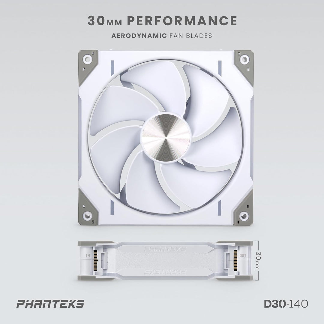 Phanteks D30 PWM Reverse Airflow, D-RGB Lüfter - 140mm, weiss