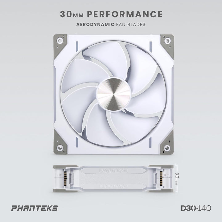 Phanteks D30 PWM Reverse Airflow, D-RGB Lüfter - 140mm, weiss