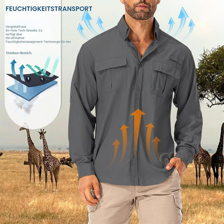 Hemd Herren Safari UPF50+ UV Schutz Wanderhemd Herren Langarm Funktionshemd Outdoorhemd Atmungsaktiv