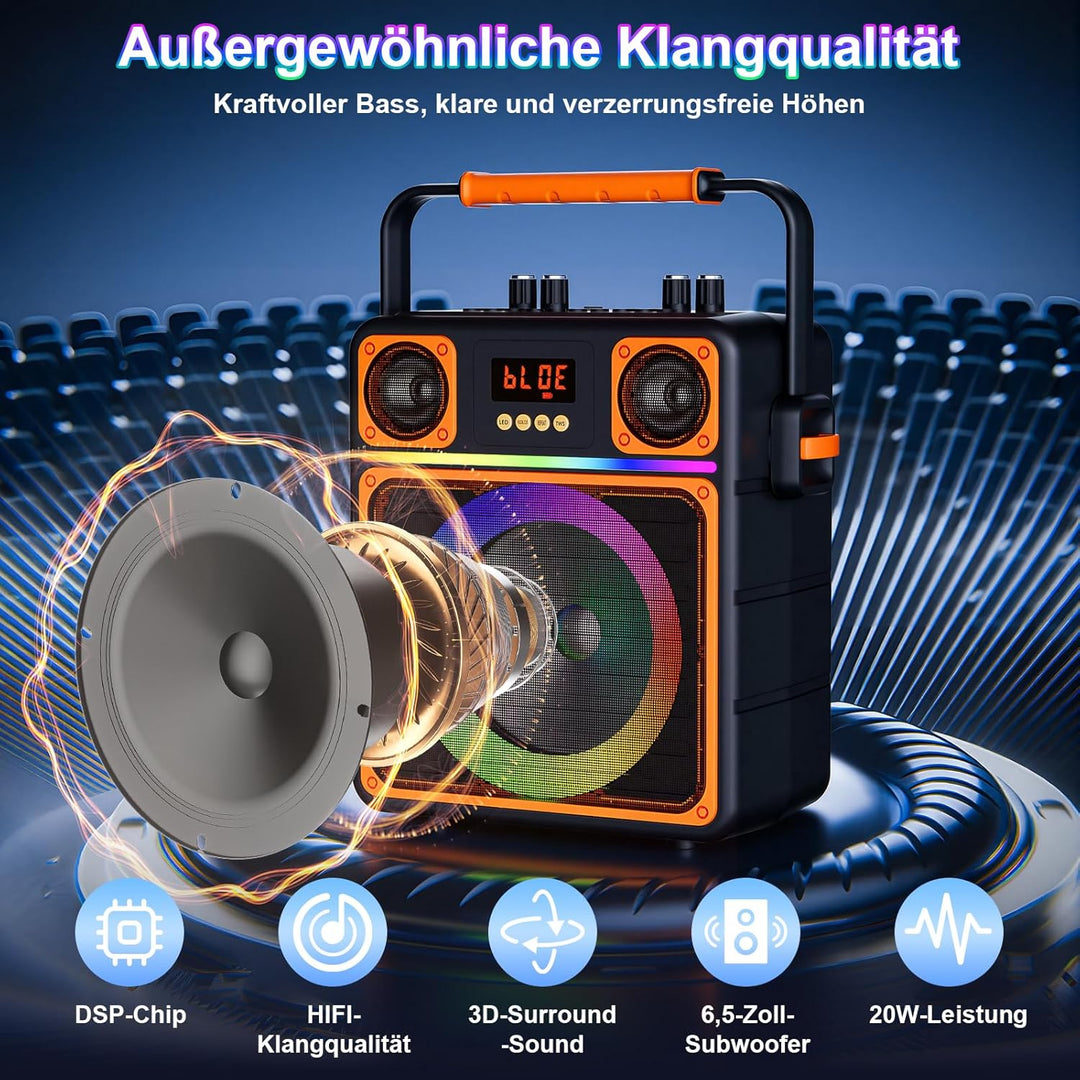 Karaoke Maschine mit 2 Mikrofone, GuKKK Tragbaren Bluetooth Lautsprecher Box und DJ-Lichtern für Erw