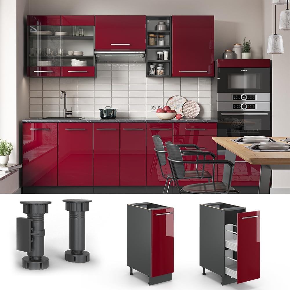 Vicco Apothekerschrank Fame-Line, Bordeaux Hochglanz/Anthrazit, 30 cm ohne Arbeitsplatte Bordeaux Ho