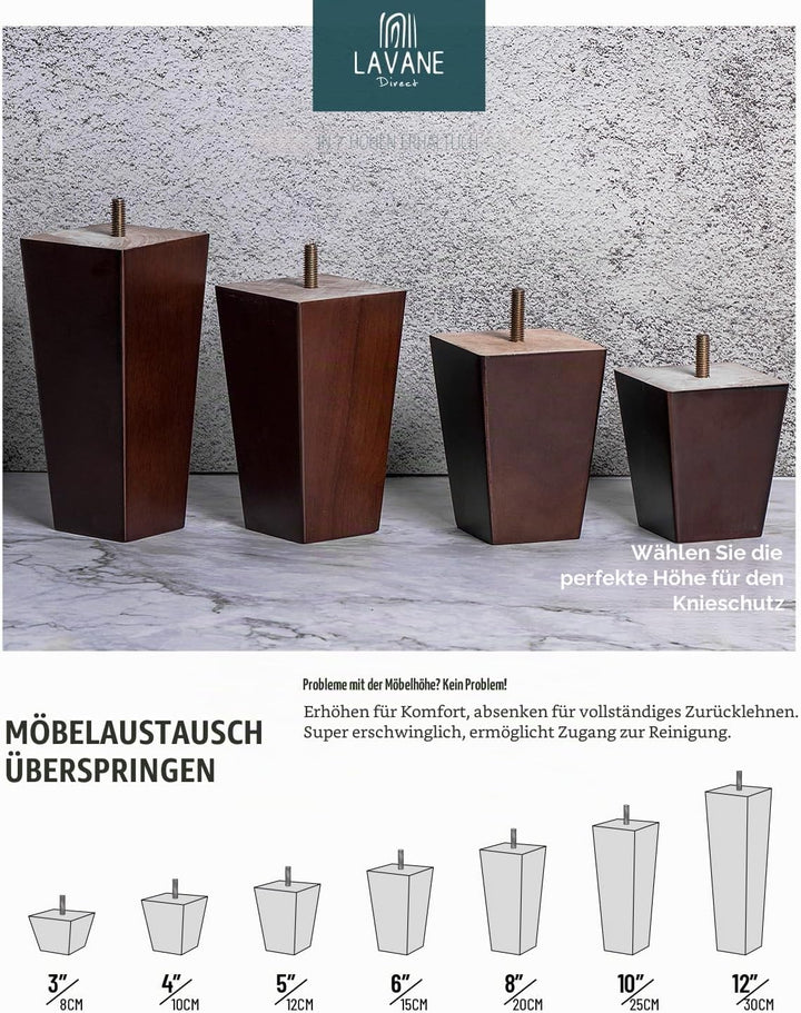 10cm Holz Tischbeine, La Vane 4 Stück Walnuss Massivholz Pyramide Ersatz Möbelfüsse Möbelbeine mit v