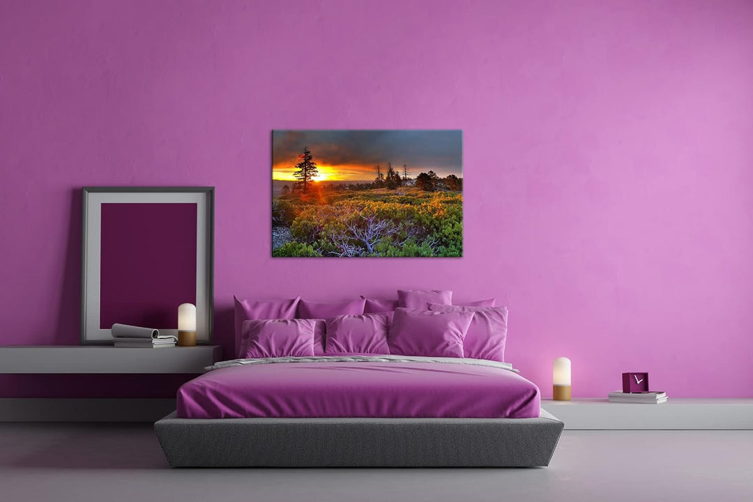 deyoli bezauberte Landschaft bei Sonnenaufgang Format: 100x70 als Leinwand, Motiv fertig gerahmt auf