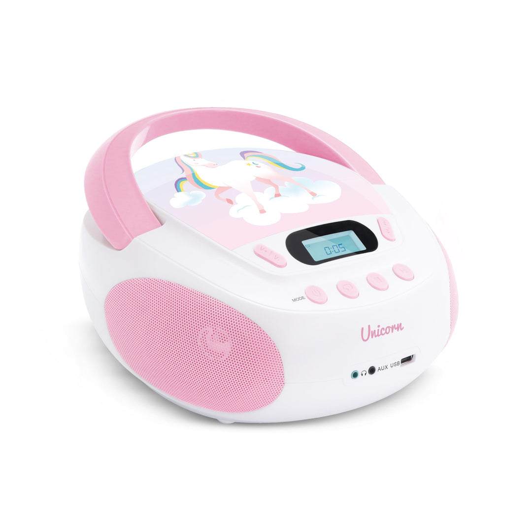 MOOOV 477407 CD-Player Einhorn für Kinder, mit USB-Port Rosa, Rosa