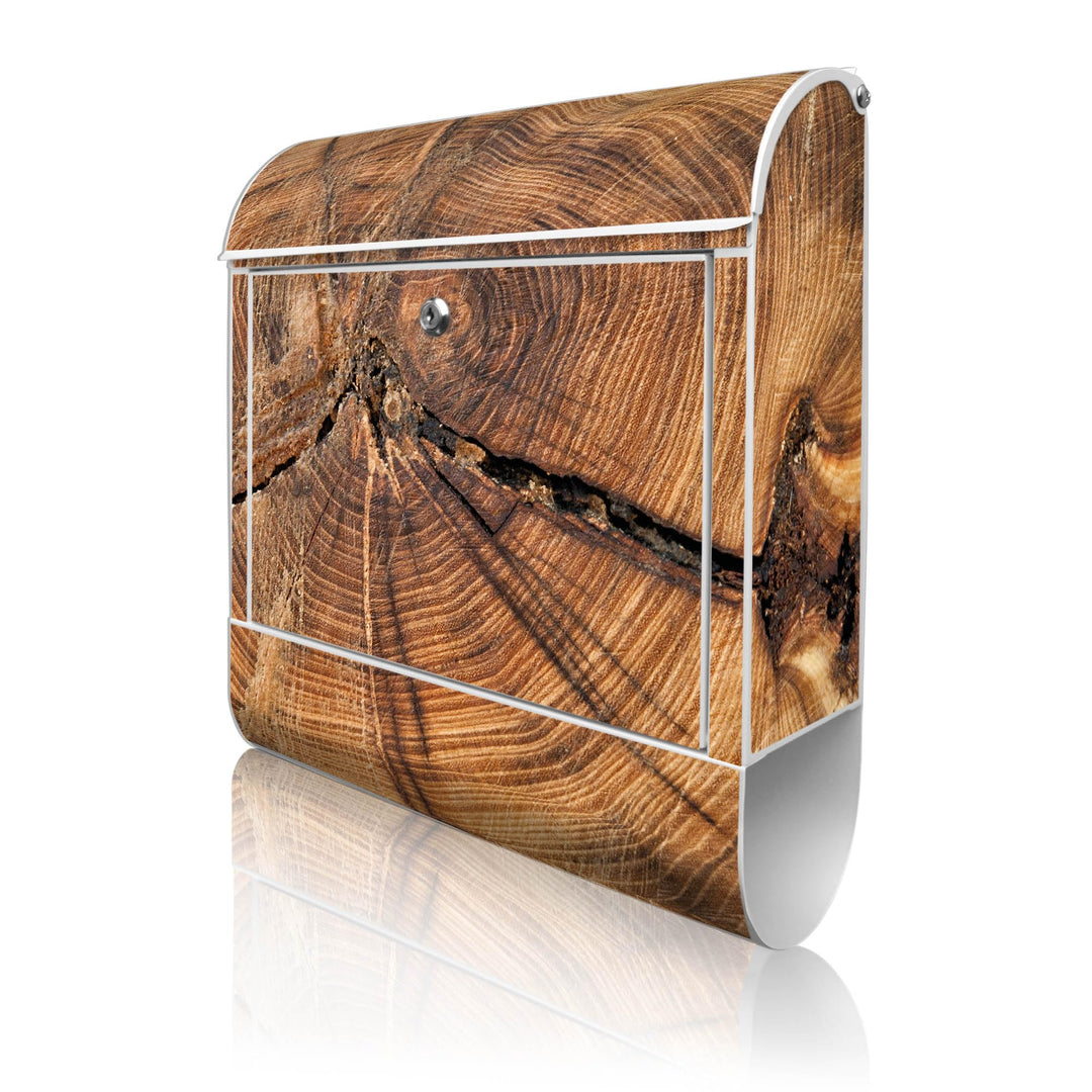 banjado® Design Briefkasten mit Motiv Jahresringe 39x47x14cm &amp; 2 Schlüssel - Briefkasten Stahl weiss