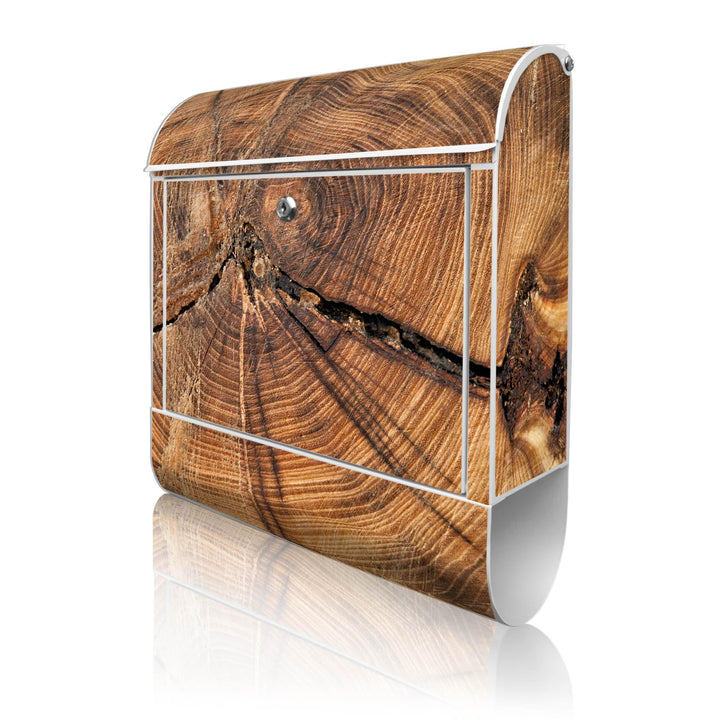 banjado® Design Briefkasten mit Motiv Jahresringe 39x47x14cm &amp; 2 Schlüssel - Briefkasten Stahl weiss