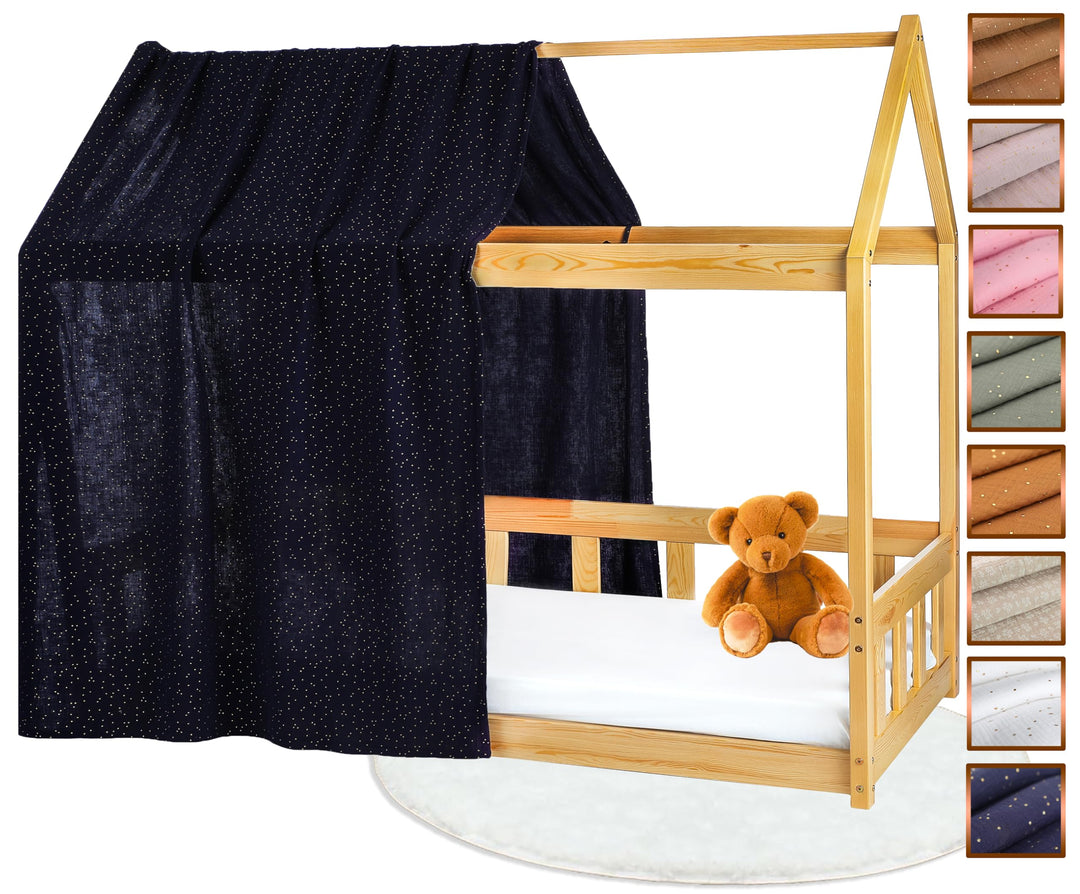 Hausbett Himmel - 100% Baumwolle - Betthimmel Hausbett aus Musselin - Bett Vorhang Kinderbett - Himm