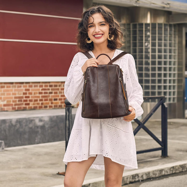 S-ZONE Damen Rucksack Wasserdicht Weiches Echtleder Anti Diebstahl Mode Schultasche Handtasche Casua