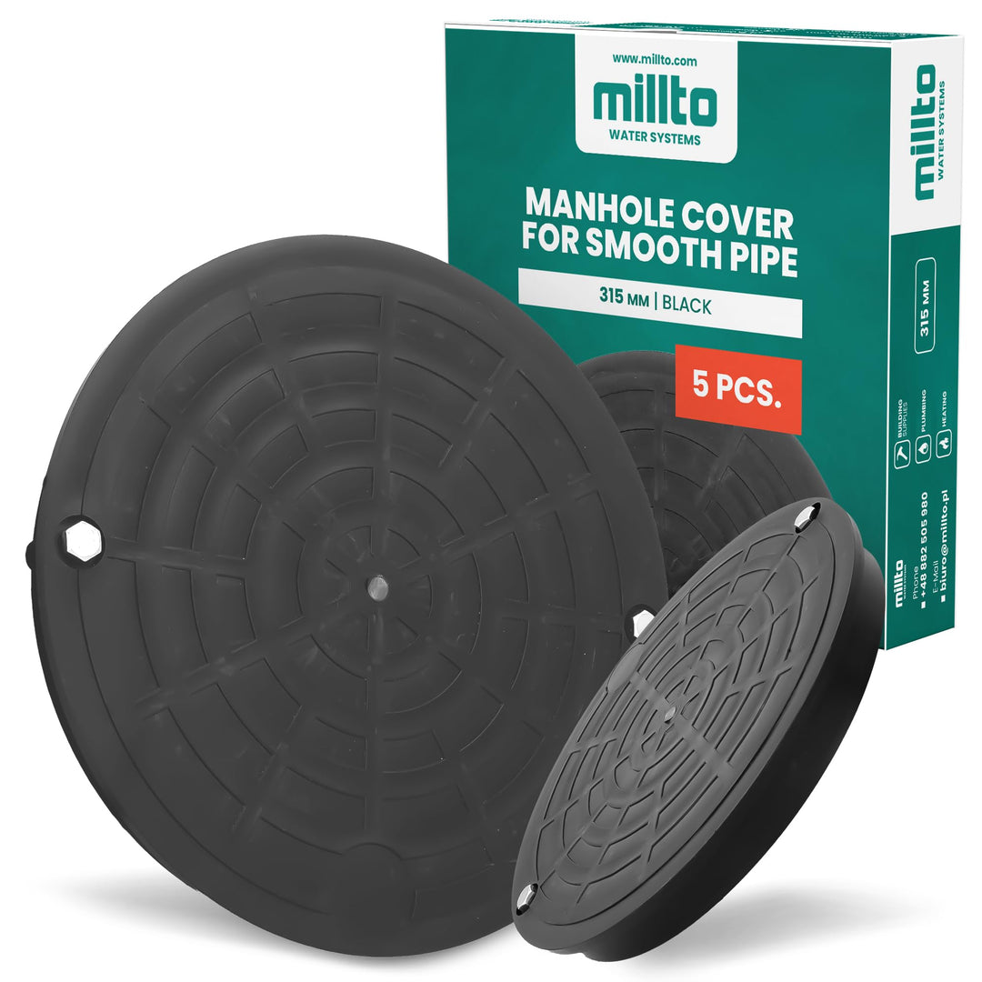 Millto 5X Schachtdeckel Kanaldeckel Kontrollschacht Abdeckung 315mm Glattrohr Schwarz Polypropylen-S