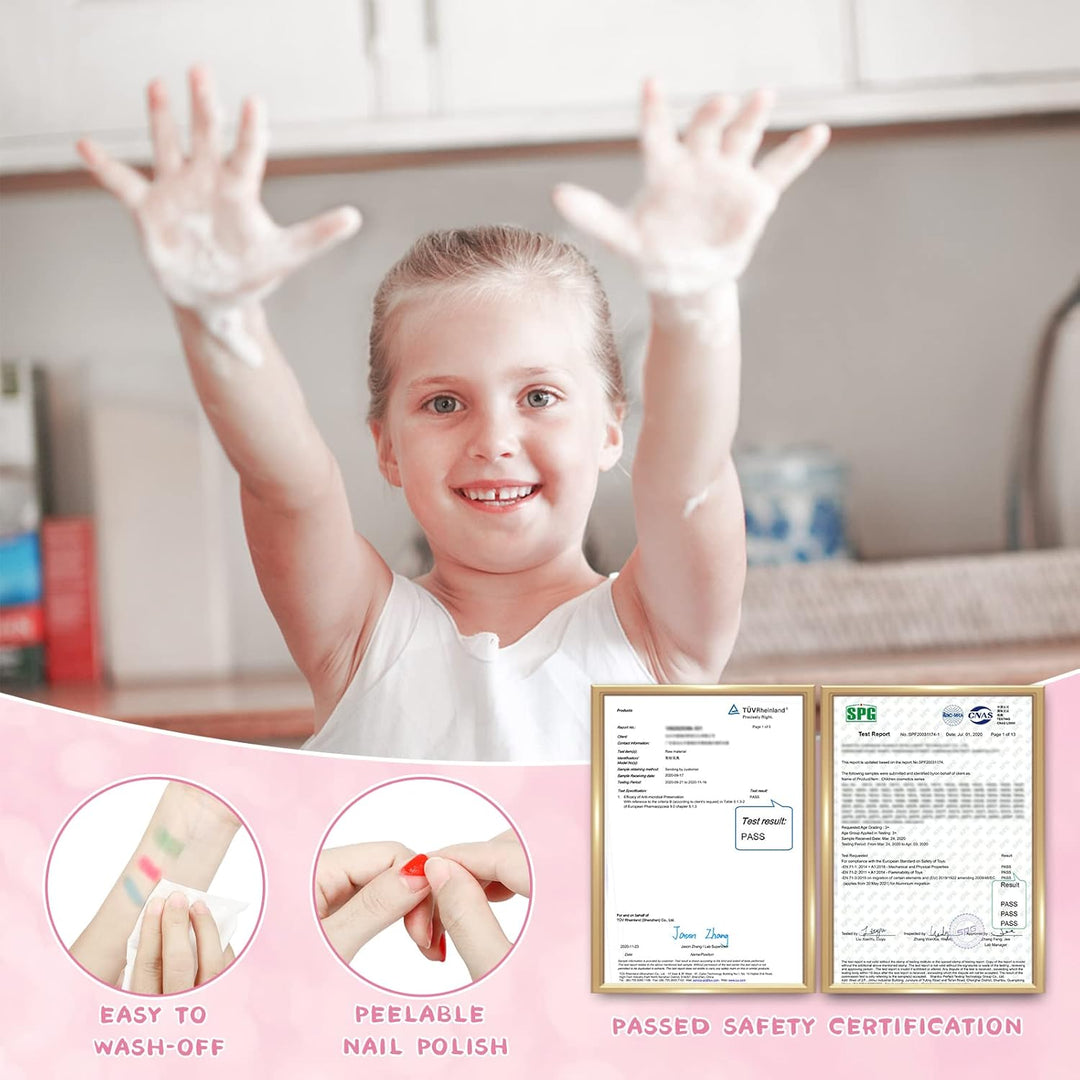 Dreamon Kinderschminke mädchen, Waschbar Make up Spielzeug für Mädchen Kinder Nagellacke mit Koffer