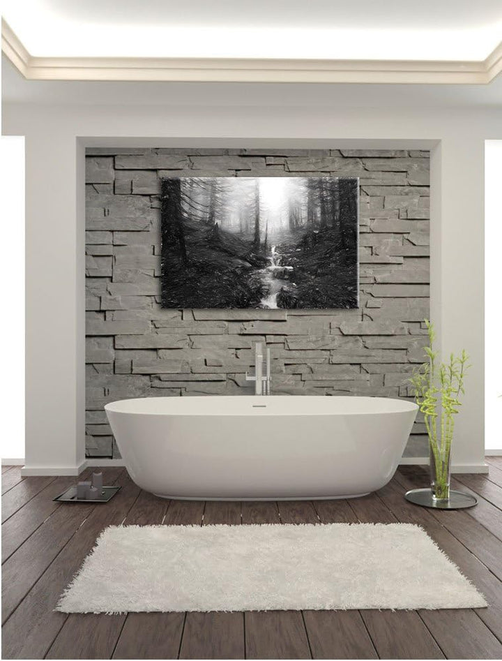 Pixxprint Bach im Wald Kunst als Leinwandbild/Grösse: 100x70 / Wandbild/Kunstdruck/fertig bespannt,