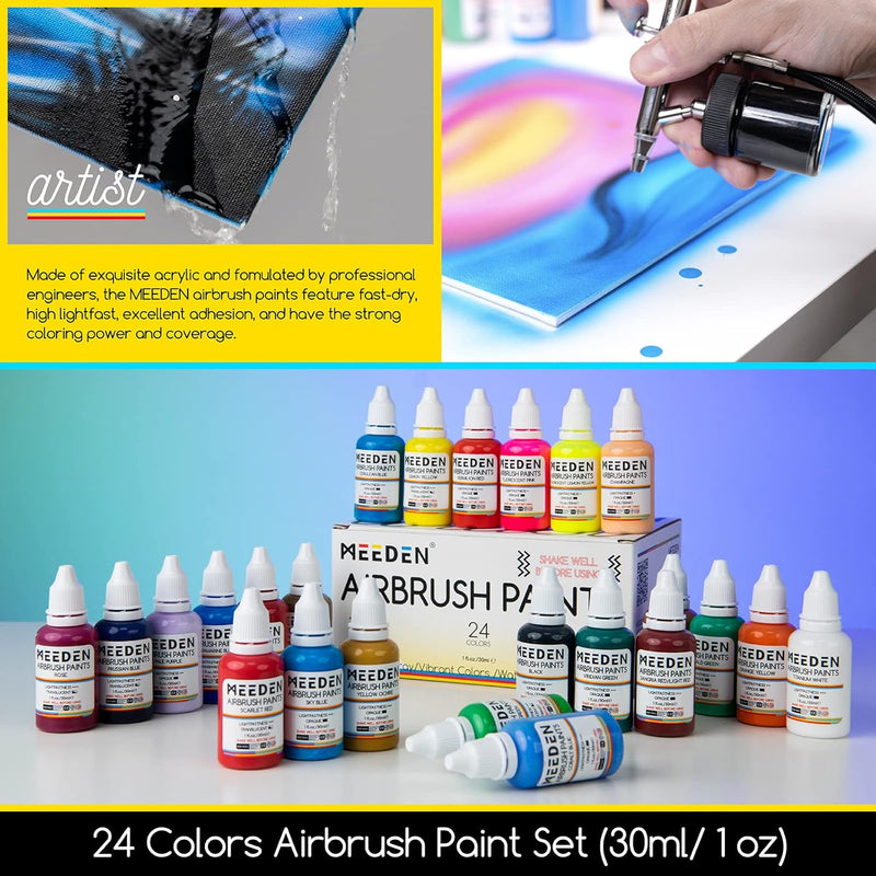 MEEDEN Tragbares Airbrush-Kompressor-Kit mit automatischem Start und Stopp, 3 Dual-Action-Airbrushes