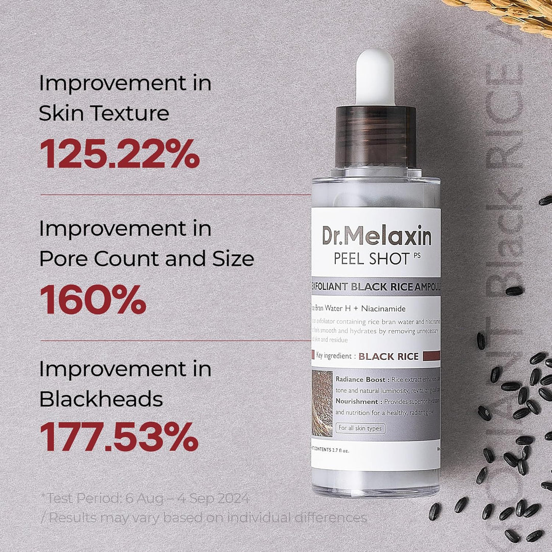 Dr.Melaxin Peel Shot Glow Black Rice Peeling Ampulle, weiches Peeling, Gesicht und Körper, Peeling f