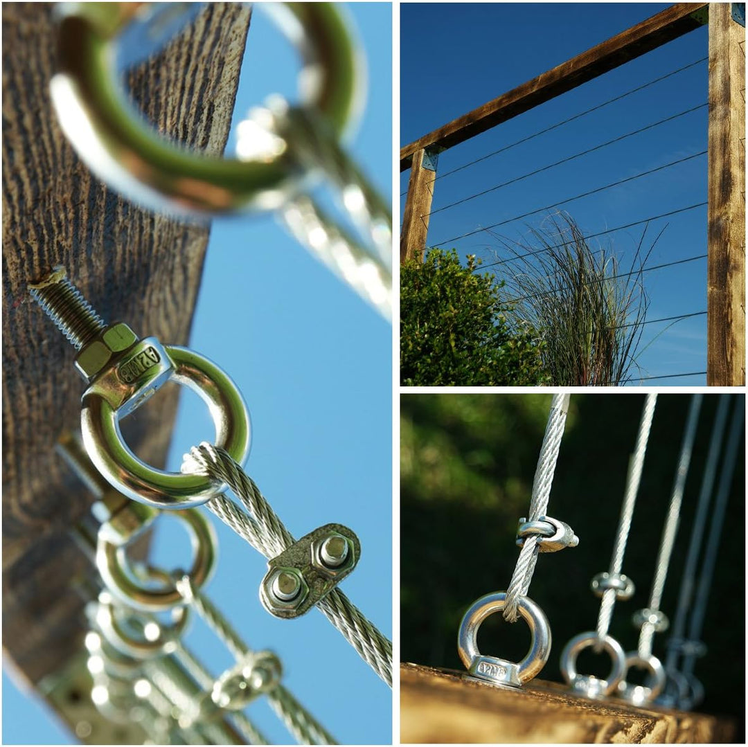 Seilwerk STANKE Rankhilfe Drahtseil verzinkt 100m Stahlseil 3mm 6x7, 2x Kausche, 4x Bügelformklemme