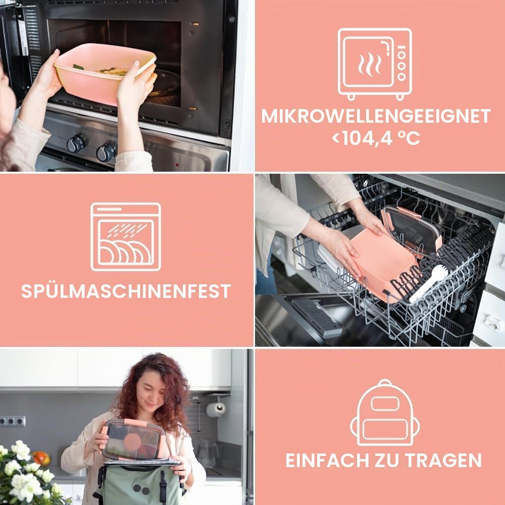 Bugucat Lunchbox Erwachsene 2000ML 2 Set,Auslaufsichere Brotdose Bento Box mit Fächern für Kinder,Sa