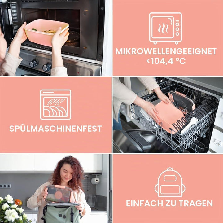 Bugucat Lunchbox Erwachsene 2000ML 2 Set,Auslaufsichere Brotdose Bento Box mit Fächern für Kinder,Sa
