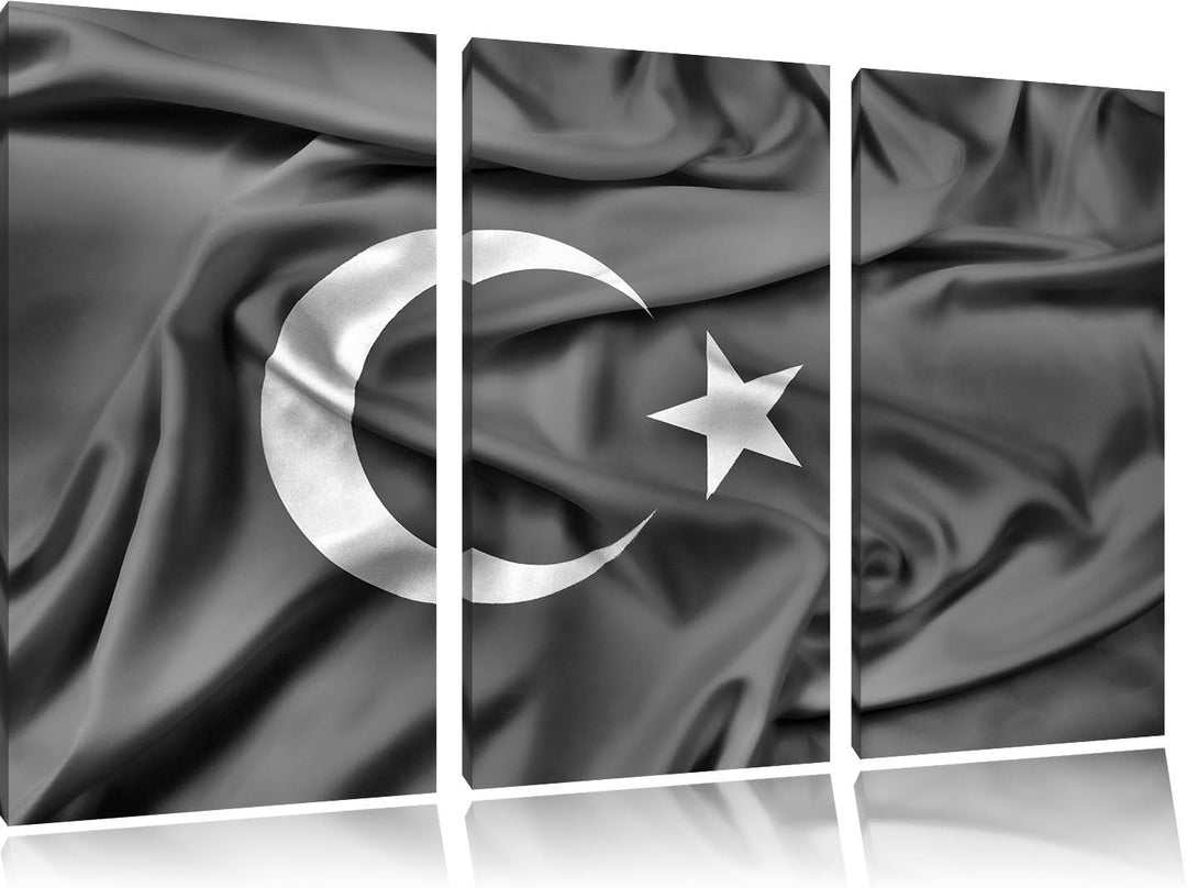 Pixxprint Monocrome, Turkey Flag, Türkei Flagge 3-Teiler Leinwandbild 120x80 Bild auf Leinwand