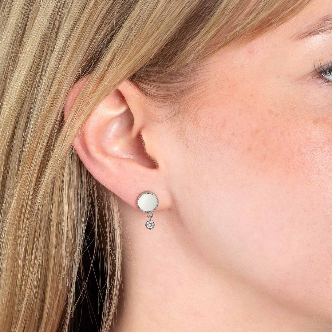 Leonardo Ciao Arida Silbernes Damen Ohrstecker Set aus Edelstahl mit Perlmutt Plättchen und Glaskris