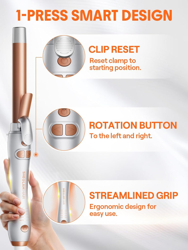 SHEGLAM Rotierendes Lockenstab, Automatischer Lockenwickler 25mm für langes Haar, mühelose Beach Wav