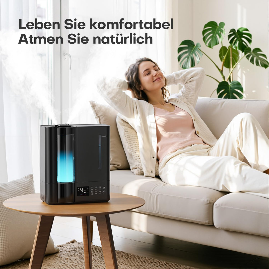 AROEVE 8L Luftbefeuchter Schlafzimmer, Warm- & Kaltnebel Luftbefeuchter für grosse Räume, Befüllung
