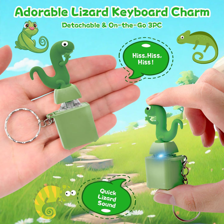 xinrongda Lizard Keychain Sound, 3 Stück Lizard Button Fidget Keychain, Eidechsen-Schlüsselanhänger