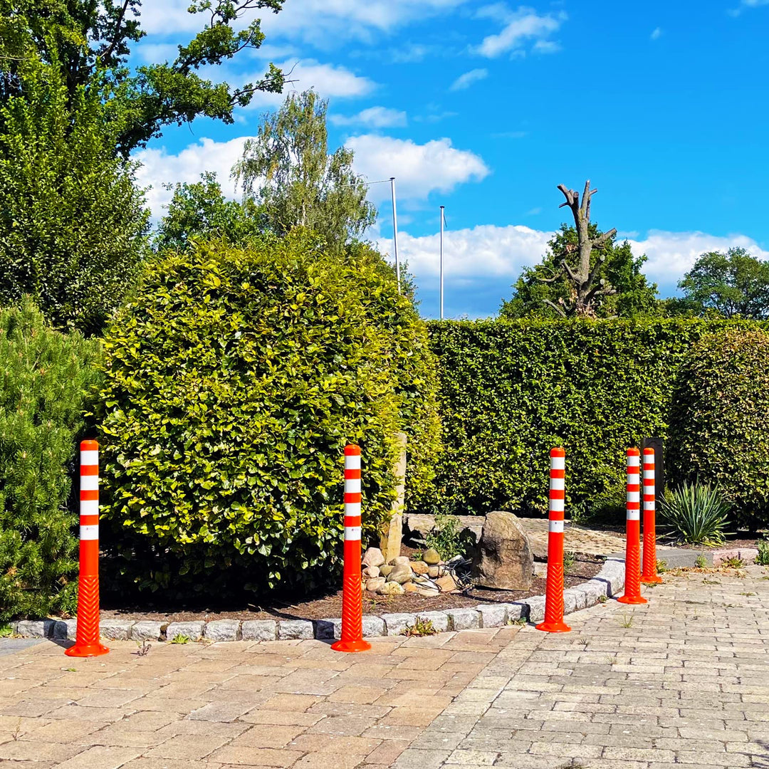 UvV 5 Stück flexible Absperrpfosten Ecoline 100cm orange vier Reflexstreifen (RA1) Befestigungsmater