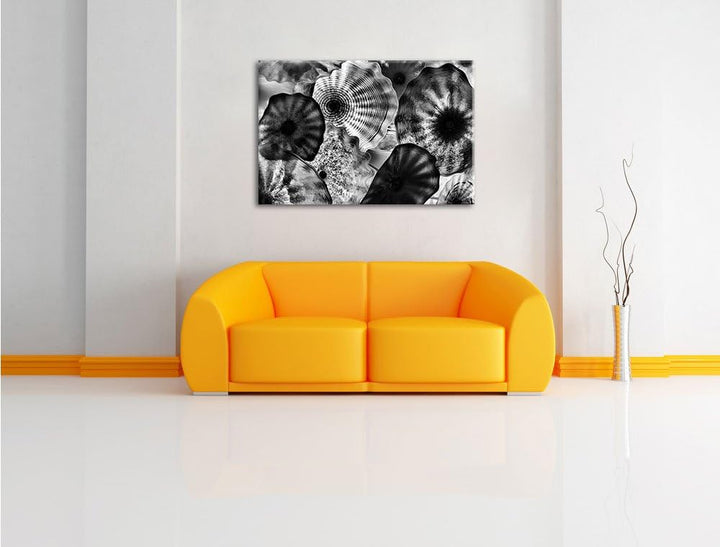 Monocrome, bunte Quallen, Format: 100x70 auf Leinwand, XXL riesige Bilder fertig gerahmt mit Keilrah