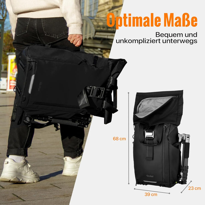 Rollei Fotoliner Ocean Rolltop Kamerarucksack Wasserdicht Fotorucksack Gross Kamera Rucksack mit Lap