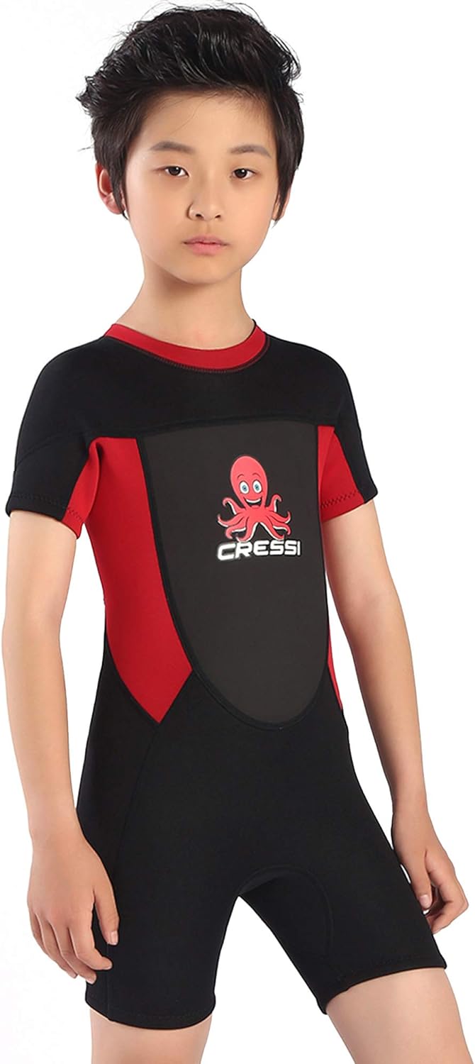 Cessi Smoby Shorty Wetsuit - Unisex Shorty Neoprenanzug 2 mm für Kinder Schwarz/Rot 9/10 Jahre, Schw