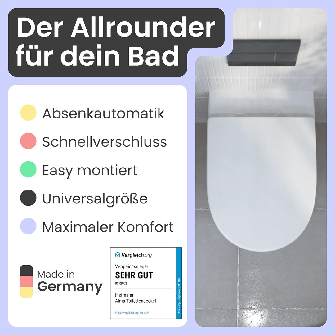 instmaier | D-Form | Toilettendeckel mit Absenkautomatik weiss | Made in Germany | Toilettensitz aus
