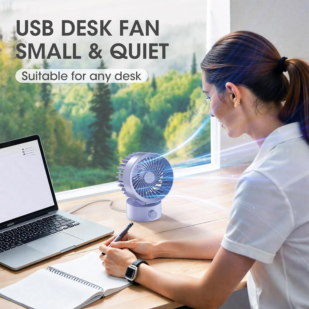 USB Ventilator Leise – Mini Tischventilator mit Stufenloser Regelung, Kleiner Schreibtischventilator