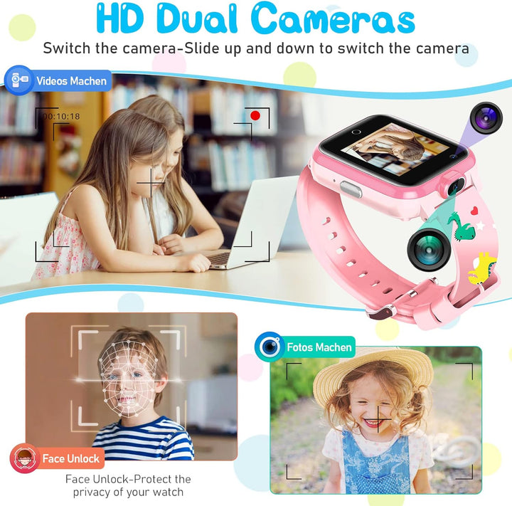 Mingfuxin 4G Kinder-Smartwatch, Wasserdichtes Smartwatch-Telefon mit Dual-Kamera, Kinder-GPS-Tracker