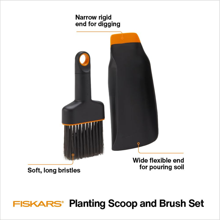 Fiskars Pflanzerde Schaufel und Bürste Set Gartenwerkzeug für Indoor-Gartenarbeit, Durcheinander zum