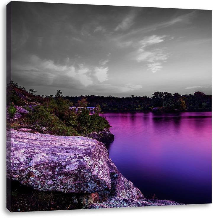 Pixxprint Seelandschaft in der Dämmerung als Leinwandbild/Grösse: 70x70 cm/Wandbild/Kunstdruck/ferti