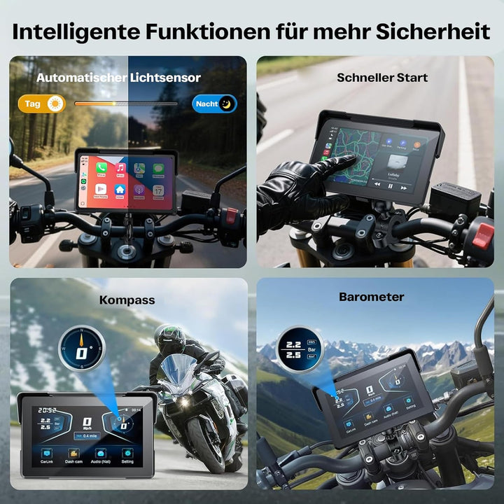 WonVon Motorrad CarPlay Android Auto 7 Zoll wasserdichtes GPS Pantalla para Moto Apple CarPlay Navig
