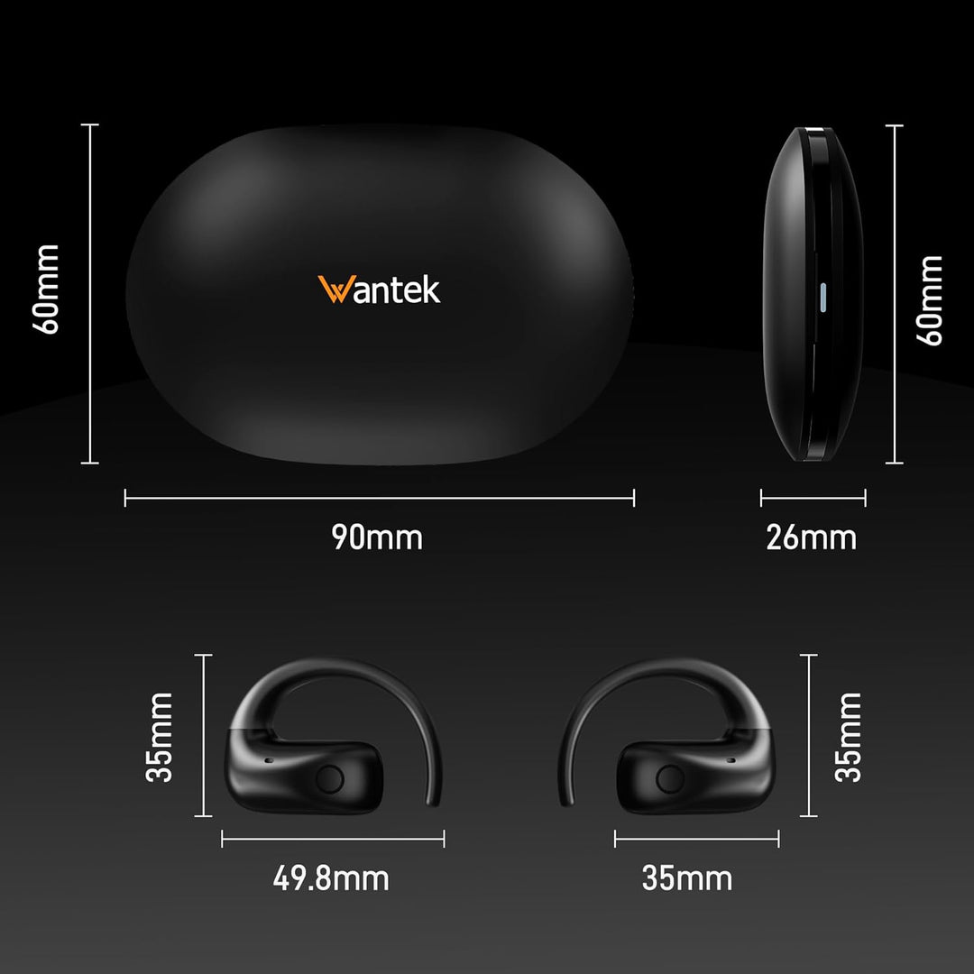 Wantek Open Ear Kopfhörer Bluetooth 5.3, Offene Kopfhörer Kabellos mit Mikrofon, HiFi-Sound Klare An