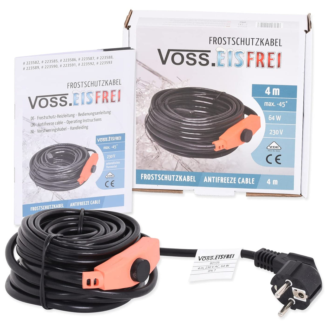 4m Frostschutz Heizkabel mit Knopf-Thermostat VOSS.eisfrei, 230V, Heizleitung Zum Schutz von Wasserl